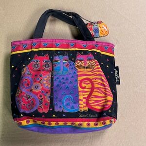 Laurel Burch Lunch Tote Cats Bag Colorful Whimsical Art Canvas Small Purse